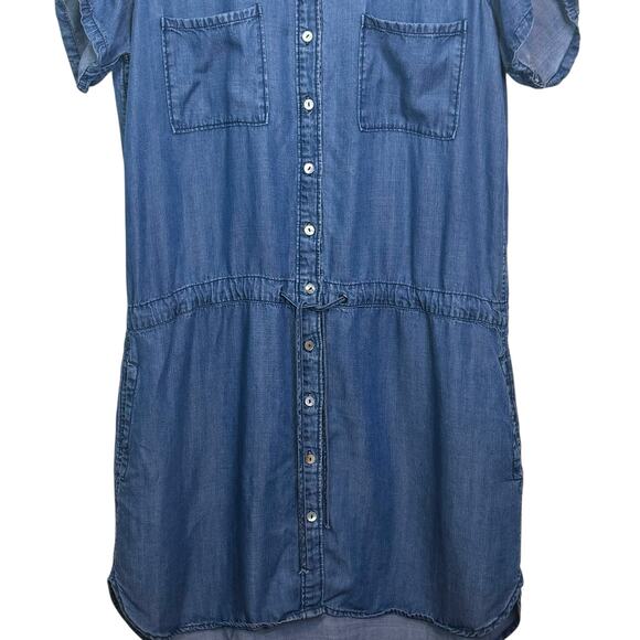 Lovestitch Size Medium Chambray Denim Drawstring Waist Button Up Shirt Dress - Picture 4 of 7